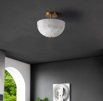 Celine 11.88" 2-Light Modern Contemporary Alabaster/Iron Inverted Dome LED Semi Flush Mount - JONATHAN Y